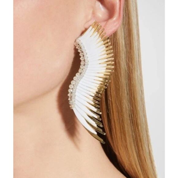 Mignonne Gavigan Madeline Wing Earrings White Gold Beaded Stud Post Statement - Picture 1 of 5